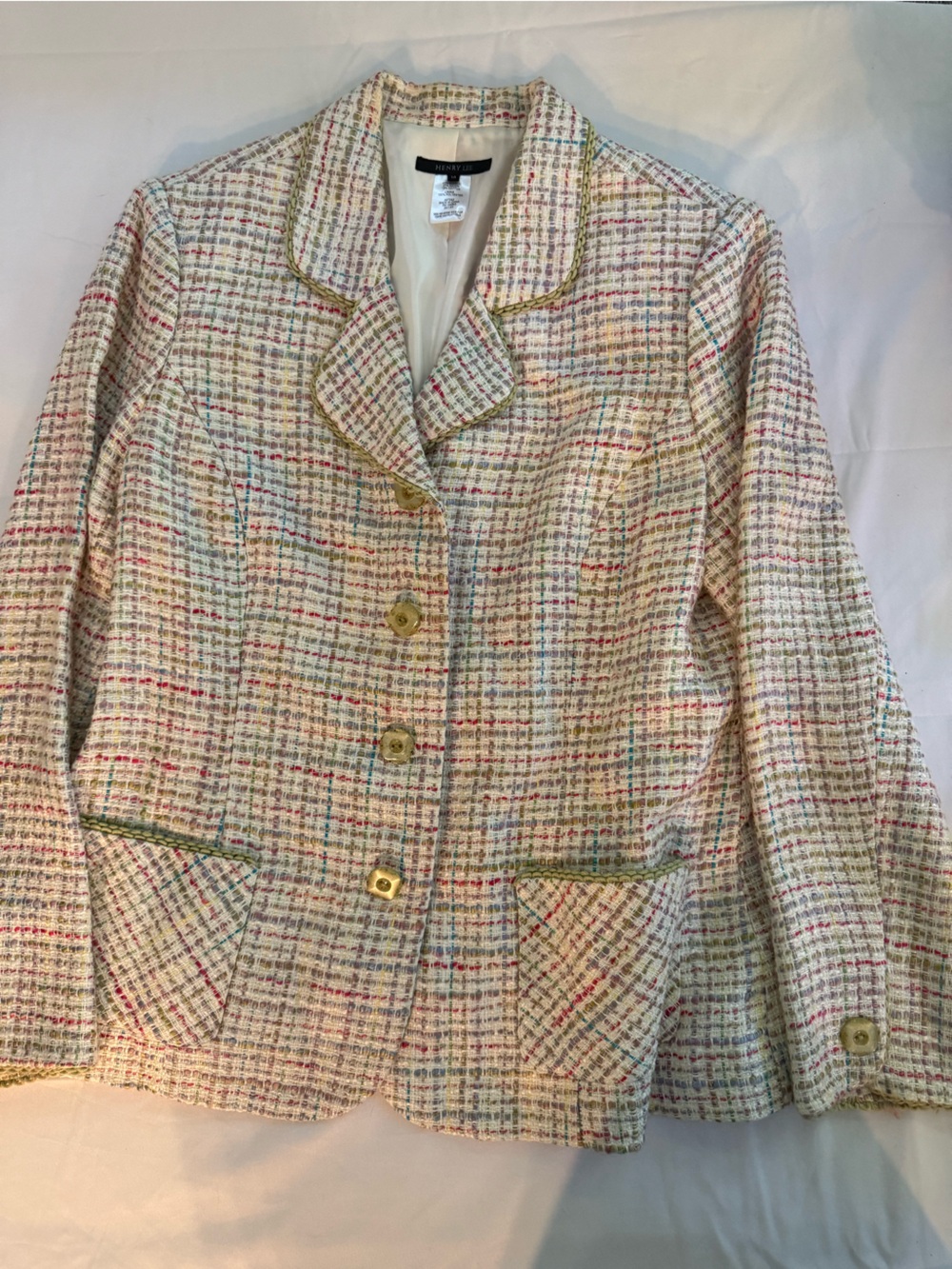 Women's Cream Tweed Plaid Blazer Jacket